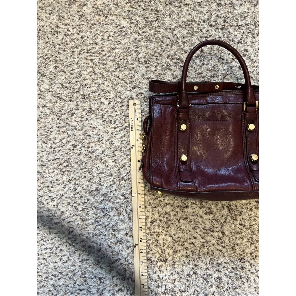 Michael Kors Tote Womens Burgundy Berry Zip Handbag Leather Trim Shoulder Straps